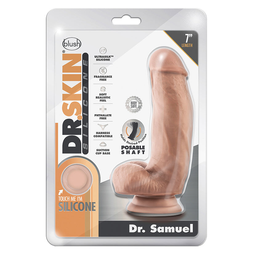 Dr. Skin Silicone Dong with Suction Cup - Dr. Samuel Vanilla 7"