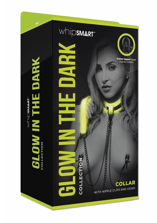 WhipSmart Glow In The Dark Collar with Nipple Clips and Leash