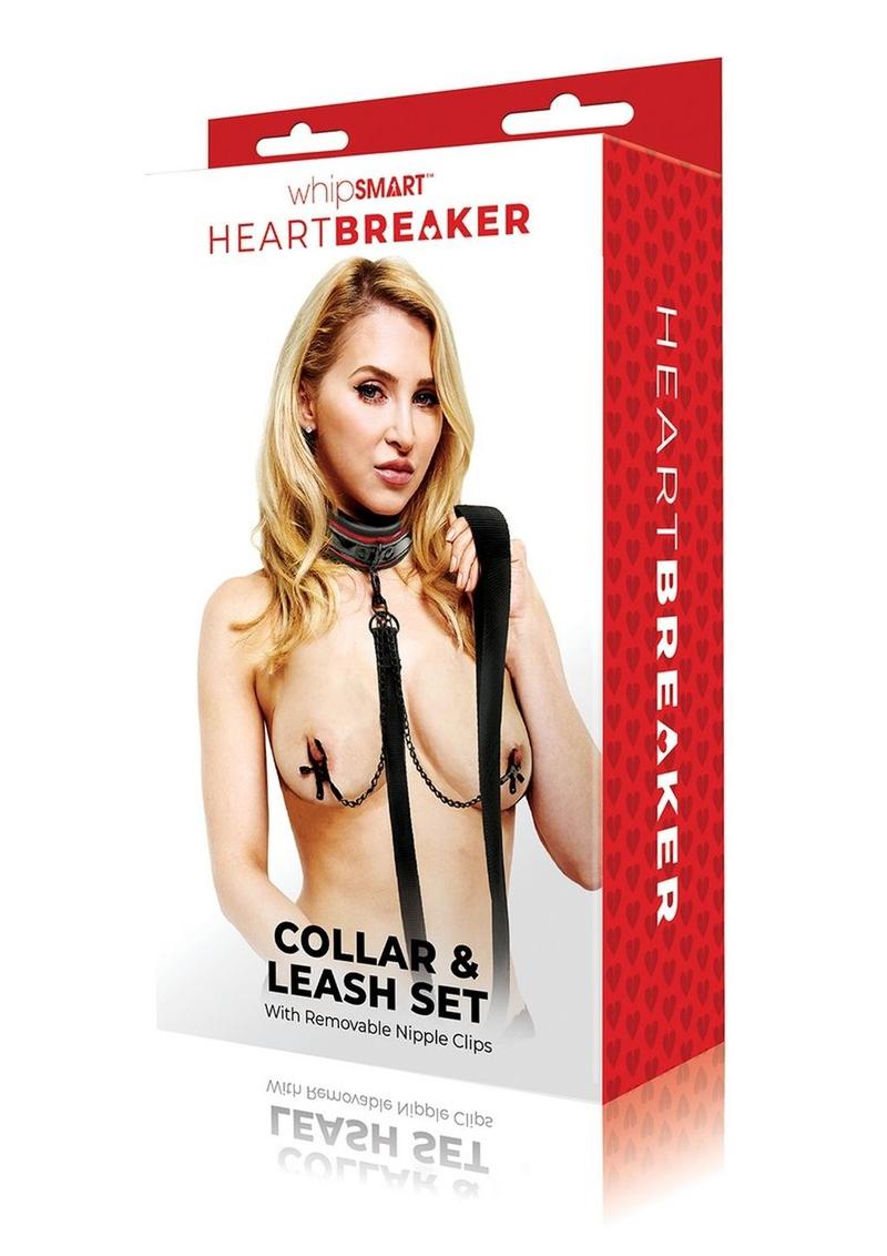 WhipSmart Heartbreakers Deluxe Collar, Nipple Clips, Leash
