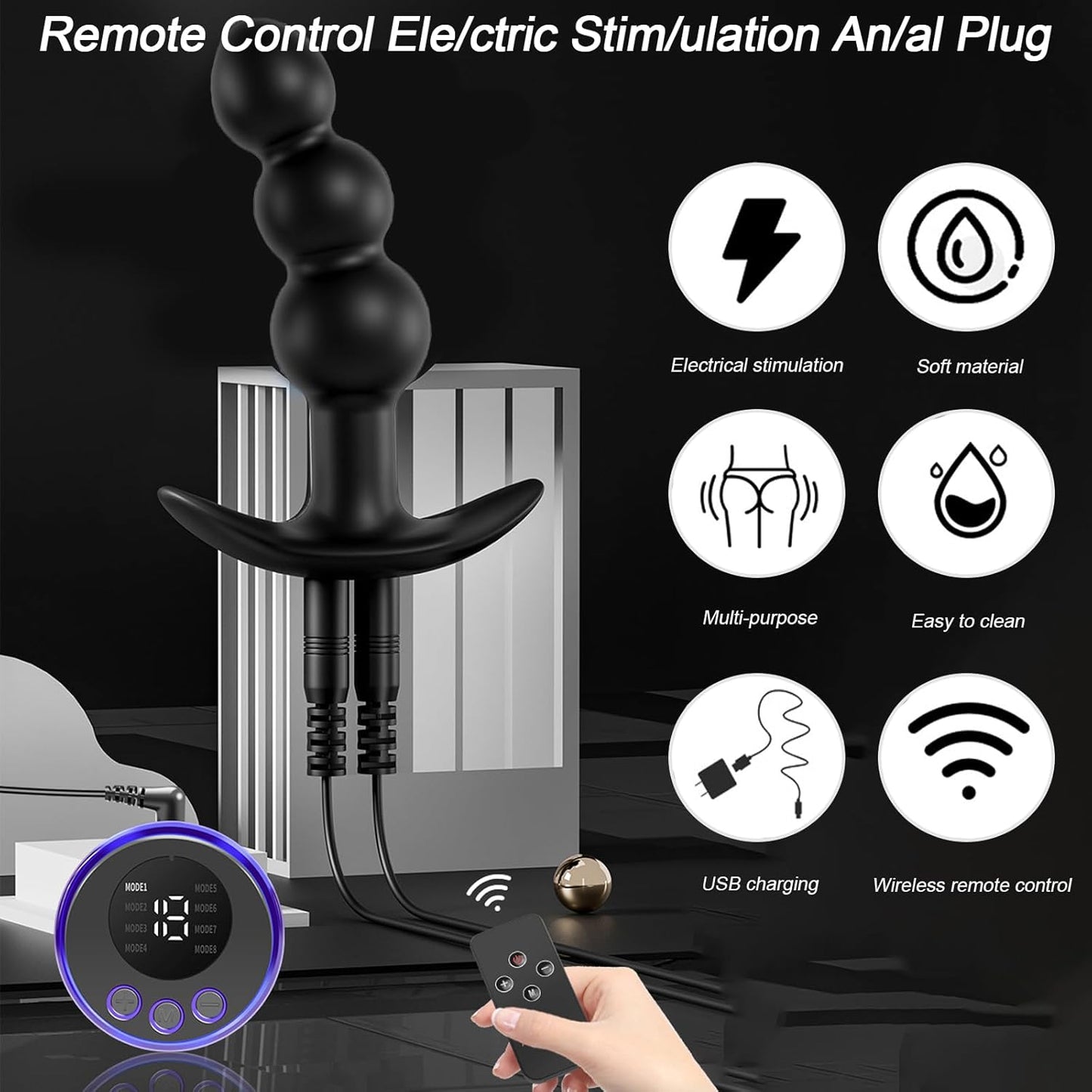 SereneGlow Electric Shock Silicone Anal Beads Plug