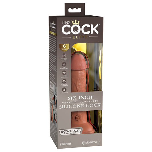 King Cock Elite Dual Density Vibe Silicone Cock - Tan 6"