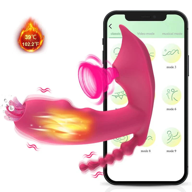 3-in-1 Bluetooth APP Controlled Dildo Vibrator with Heating & Vacuum Suction | Vagina, Clitoris Stimulator | Female Masturbator Sex Toy for Women