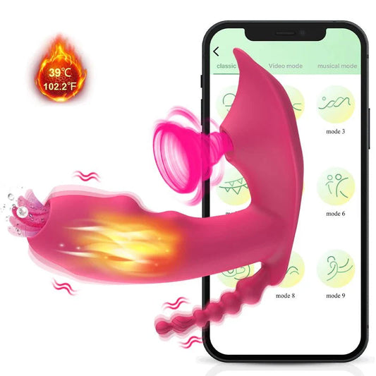 3-in-1 Bluetooth APP Controlled Dildo Vibrator with Heating & Vacuum Suction | Vagina, Clitoris Stimulator | Female Masturbator Sex Toy for Women