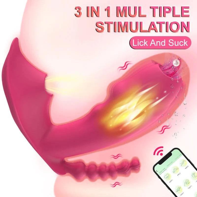 3-in-1 Bluetooth APP Controlled Dildo Vibrator with Heating & Vacuum Suction | Vagina, Clitoris Stimulator | Female Masturbator Sex Toy for Women