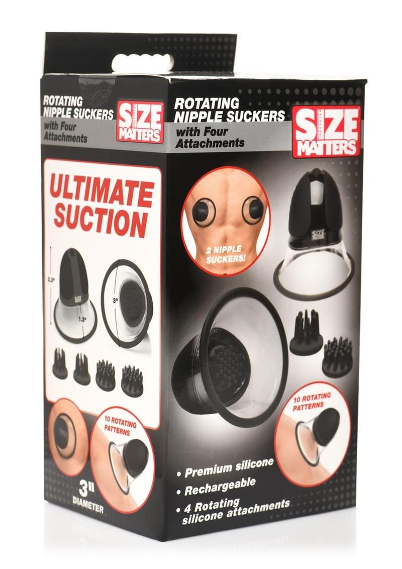 Size Matters 10x Rotating Rechargeable Silicone Nipple Suckers with 4 Attachments
