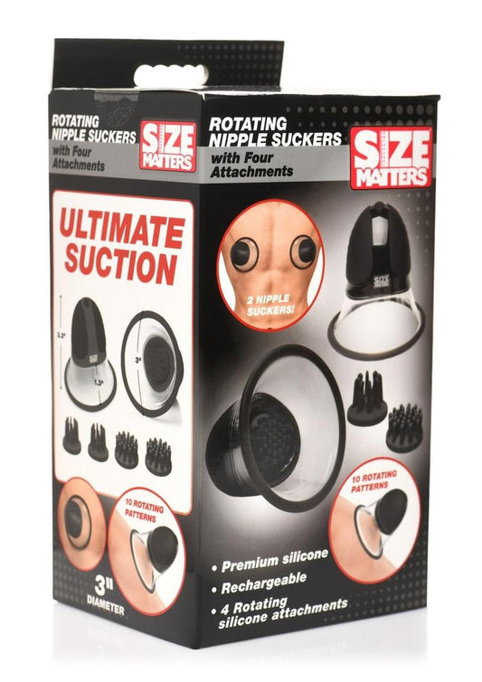 Size Matters 10x Rotating Rechargeable Silicone Nipple Suckers with 4 Attachments