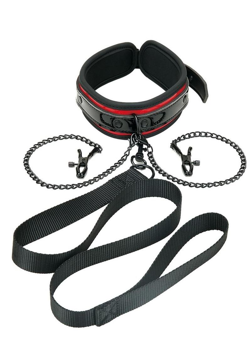 WhipSmart Heartbreakers Deluxe Collar, Nipple Clips, Leash